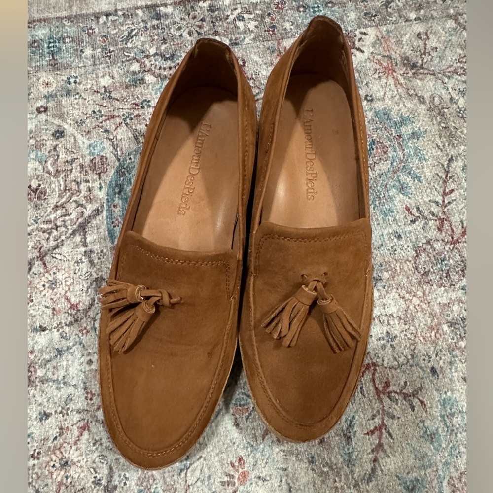 L’Amour Des Pieds Tan Suede Tassel Loafers